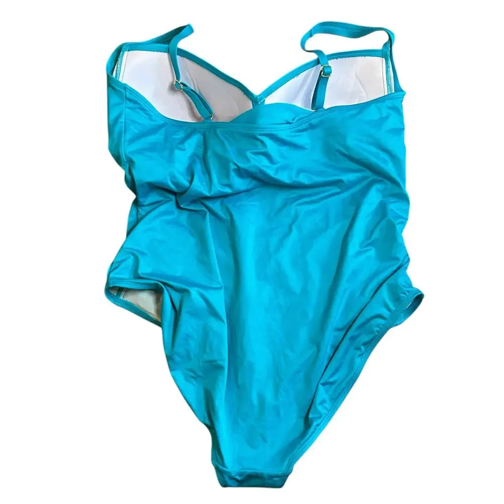 Sonnet Shores One Piece Swimsuit Ruched Full Coverage Plus Size Womens 24W Blue